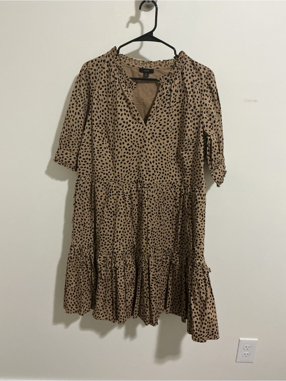 J Crew Tiered Spot Work Dress Size Medium Tan Black Fall Officewear